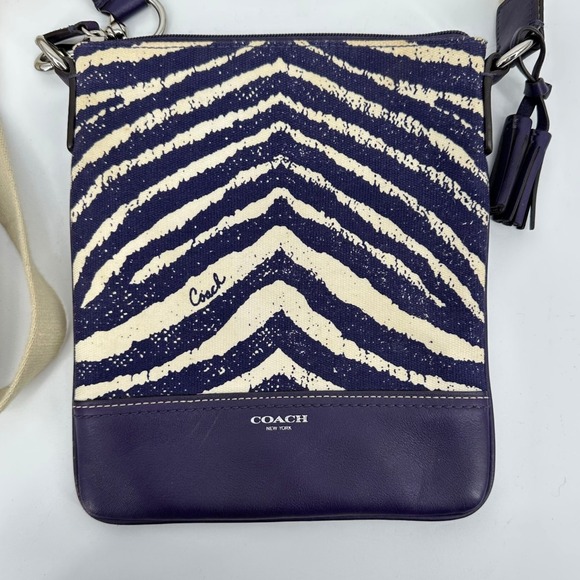 Coach Legacy Zebra Print Canvas Leather Trim Crossbody Bag Purse Purple 23410 - Picture 10 of 13